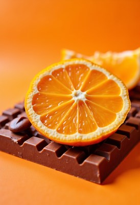 Chocolate bar topped with fresh orange slices
