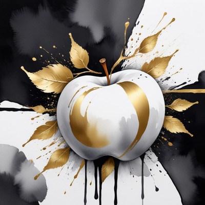 Elegant golden apple design on black and white background
