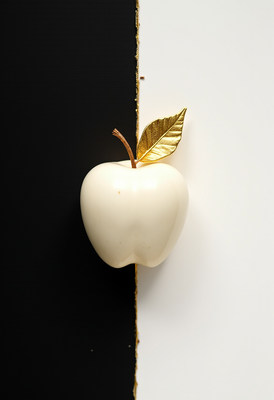 Elegant white apple decoration with golden leaf detail