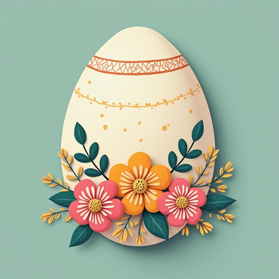 Colorful egg with floral decoration for spring celebration