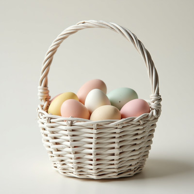 Colorful eggs in a woven basket for spring celebration