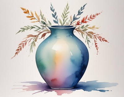 Elegant watercolor vase with colorful foliage