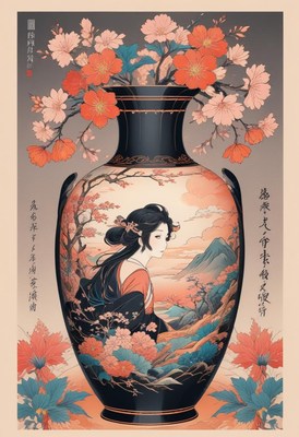 Elegant vase featuring traditional japanese art style