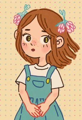 Young girl with flower hair accessories in playful pose