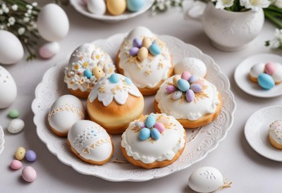 Delicious easter desserts displayed on a decorative plate