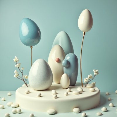 Decorative ceramic eggs on a minimalist display