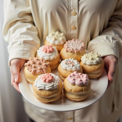 Deliciously decorated pastries on a plate