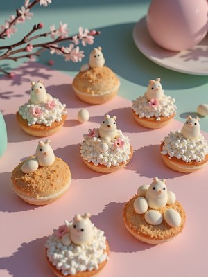 Cute dessert display with miniature animal decorations