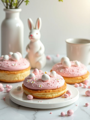 Spring treats with pastel frosting and festive decorations