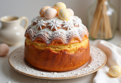 Delicious easter cake decorated with pastel eggs