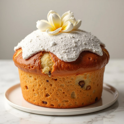 Delicious dessert with cream and flower decoration
