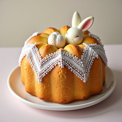 Beautifully decorated cake with bunny and egg details