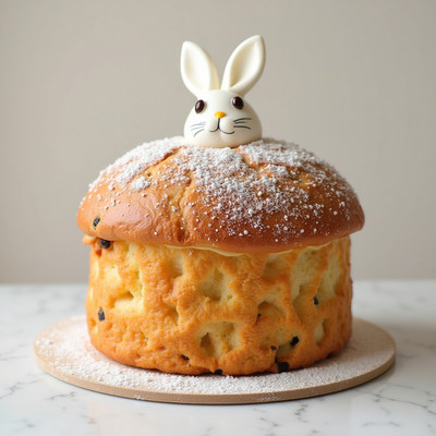 Fluffy easter cake topped with a cute bunny decoration
