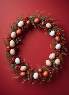Beautiful easter wreath with eggs and foliage decorations