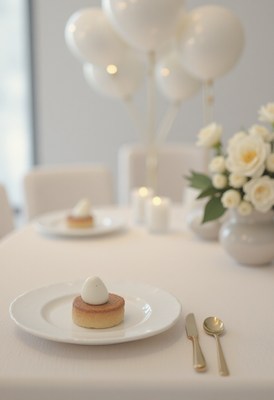 Elegant dessert setup with balloons and flowers