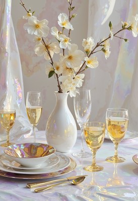 Elegant dining with floral centerpiece and gold accents