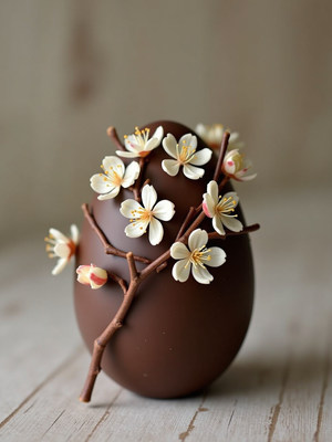 Decorative chocolate egg with flowers for spring celebration