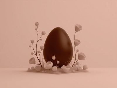 Brown egg surrounded by delicate white flowers
