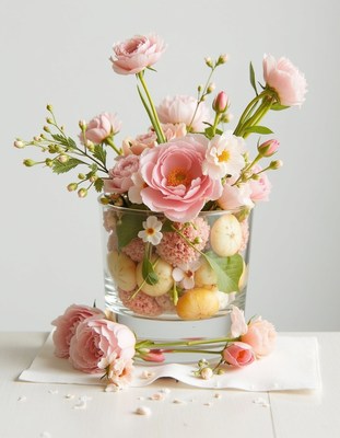 Fresh floral arrangement with pink roses and greenery