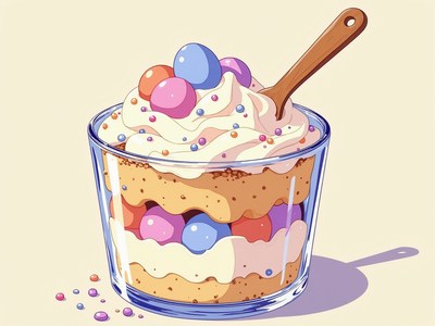 Colorful dessert with whipped cream and candy toppings