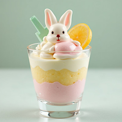 Colorful bunny dessert creation with fruity garnish