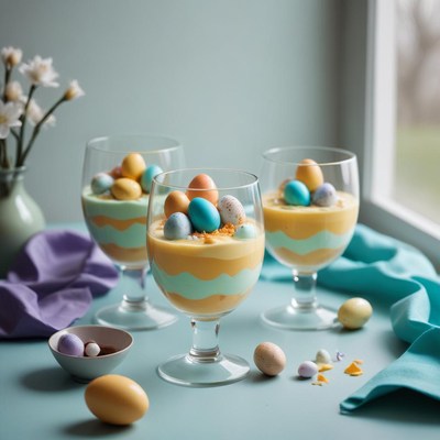 Spring dessert display with colorful easter treats