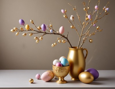 Chic easter decor with vibrant eggs and branches