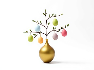 Colorful decorative tree with hanging eggs in a vase