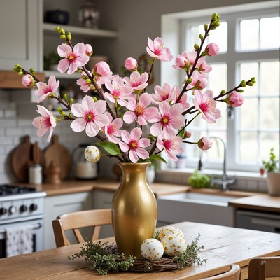 Beautiful spring flowers in a cozy kitchen setting