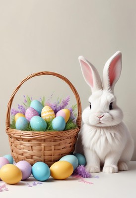 Easter decorations with bunny and colorful eggs