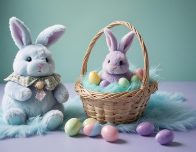 Colorful easter bunnies and eggs in a cheerful setting