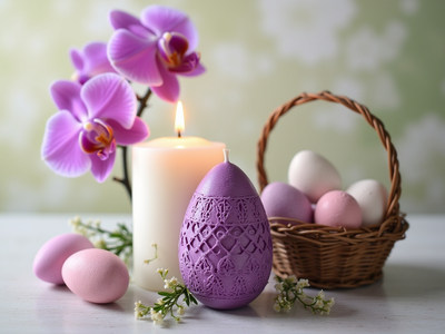 Beautiful easter decorations with orchids and candles
