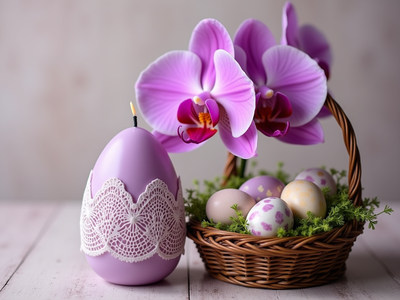 Colorful easter decorations with flowers and eggs