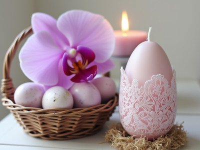 Beautiful easter decoration with pink eggs and flowers