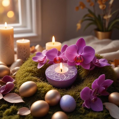 Relaxing atmosphere with candles and orchids during spring