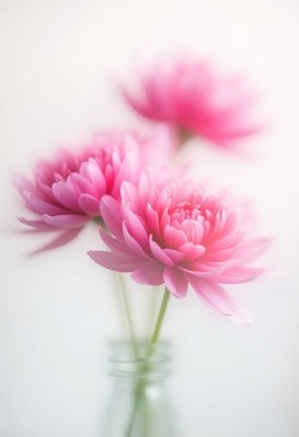Delicate pink flowers in a simple glass vase