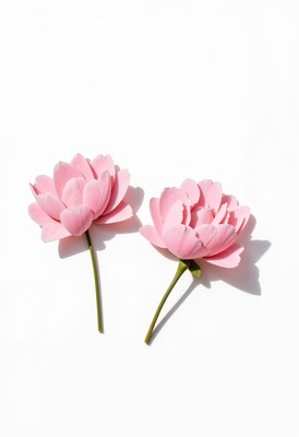 Pink flowers resting on a white background