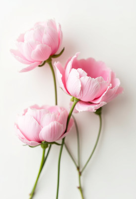 Delicate pink flowers arranged elegantly on a white surface