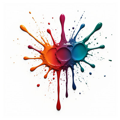 Vibrant paint splashes create a colorful abstract design