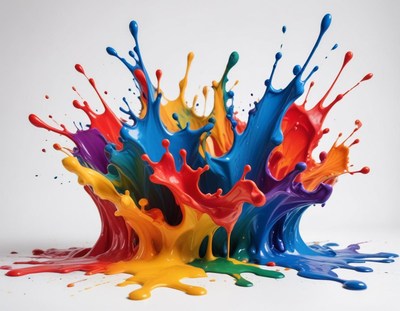 Colorful splashes of paint create a vibrant art display