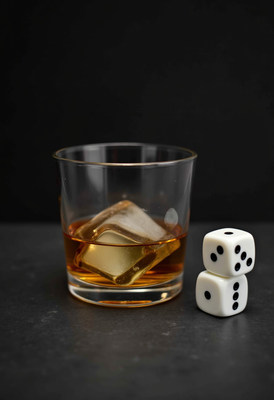 Enjoying a drink while playing dice game at dusk