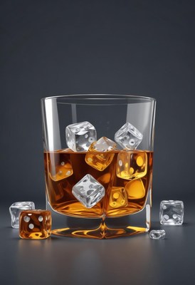 Whiskey glass with ice cubes on a dark background