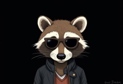 Cool raccoon wearing sunglasses and a jacket in animation