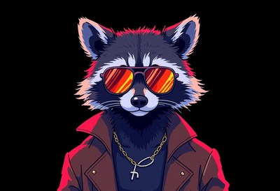 Cool raccoon wearing sunglasses and a jacket