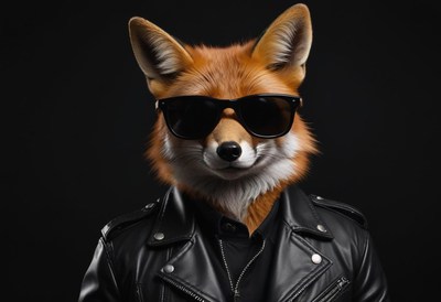 Cool fox wearing sunglasses and leather jacket