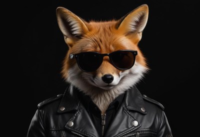 Confident fox in sunglasses and leather jacket