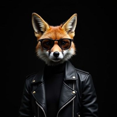 Cool fox character in sunglasses and leather jacket
