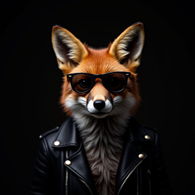 Stylish fox wearing sunglasses in dark setting