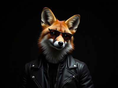 Stylish fox character wearing glasses in a dark setting