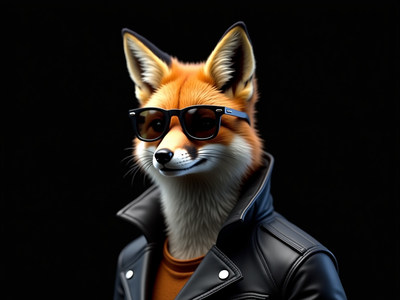 Cool fox in shades and a leather jacket